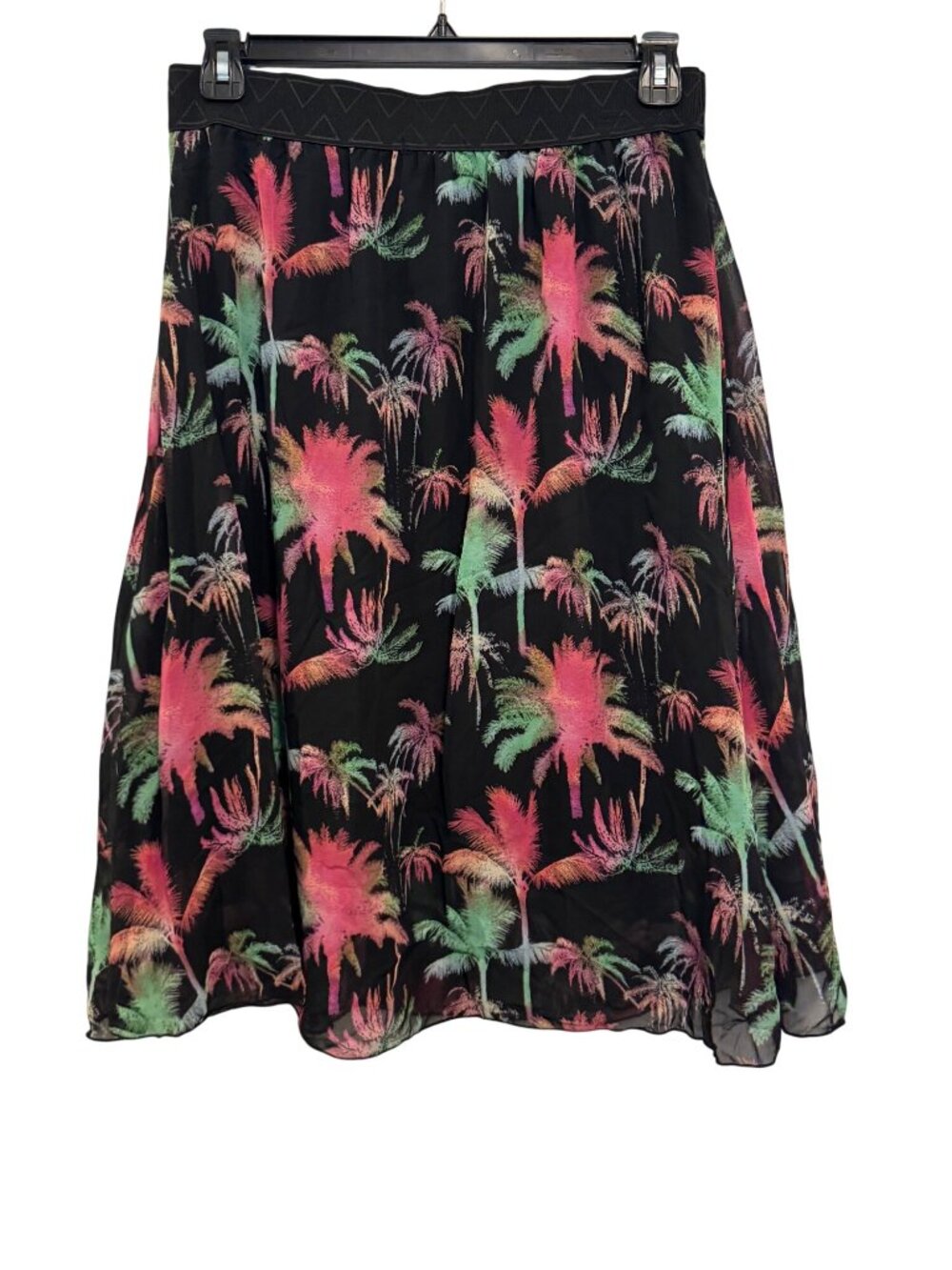 LuLaRoe Womens Palm Tree Print Black Elastic Waist Flowy Midi Skirt Size L - Picture 6 of 7
